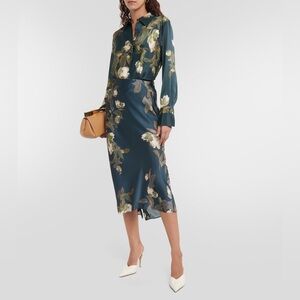 $495‎ Vince Floral Camellia Branch silk satin shirt blue white workwear Revolve